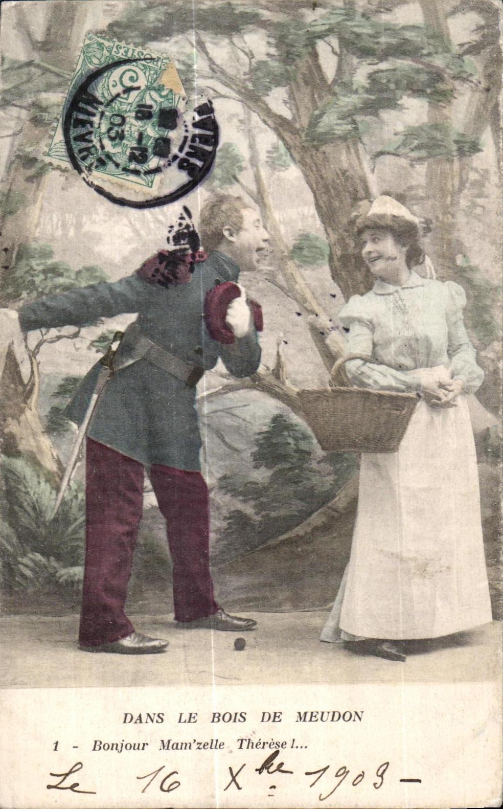 CPA en la madera del folklore de la mujer de Meudon Militaria