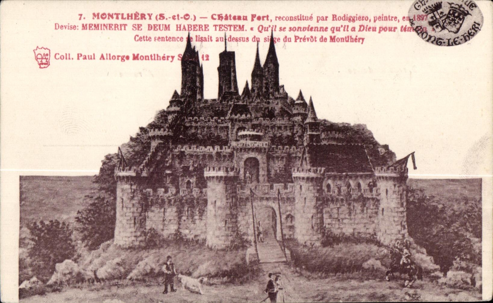 CPA Montlhery (s et O) chateau port reconstitue par rodiggiero peintre en devise meminerit se deum habere testem qu ll