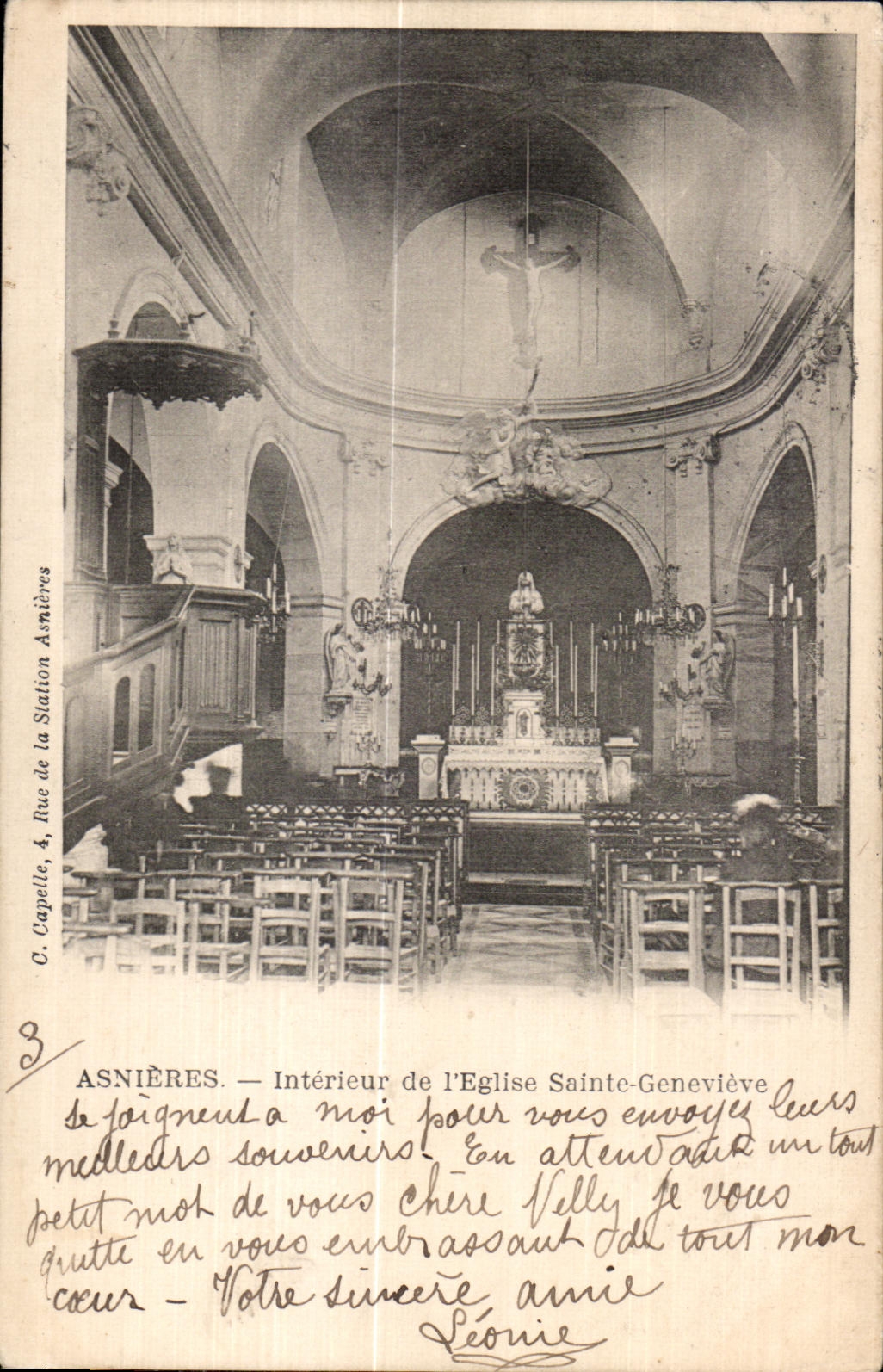 CPA Asnieres Interieur de I Eglise Sainte Genevieve