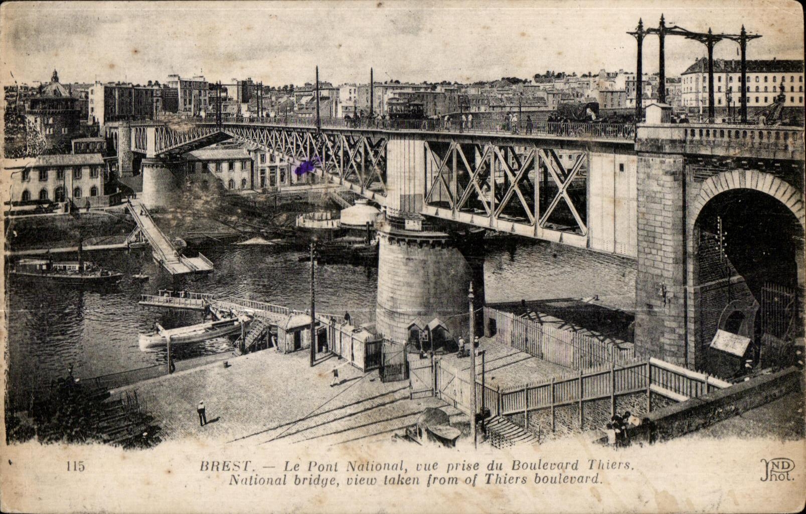 Brest - Le Pont National - vue prise du Boulevard Thiers - CPA