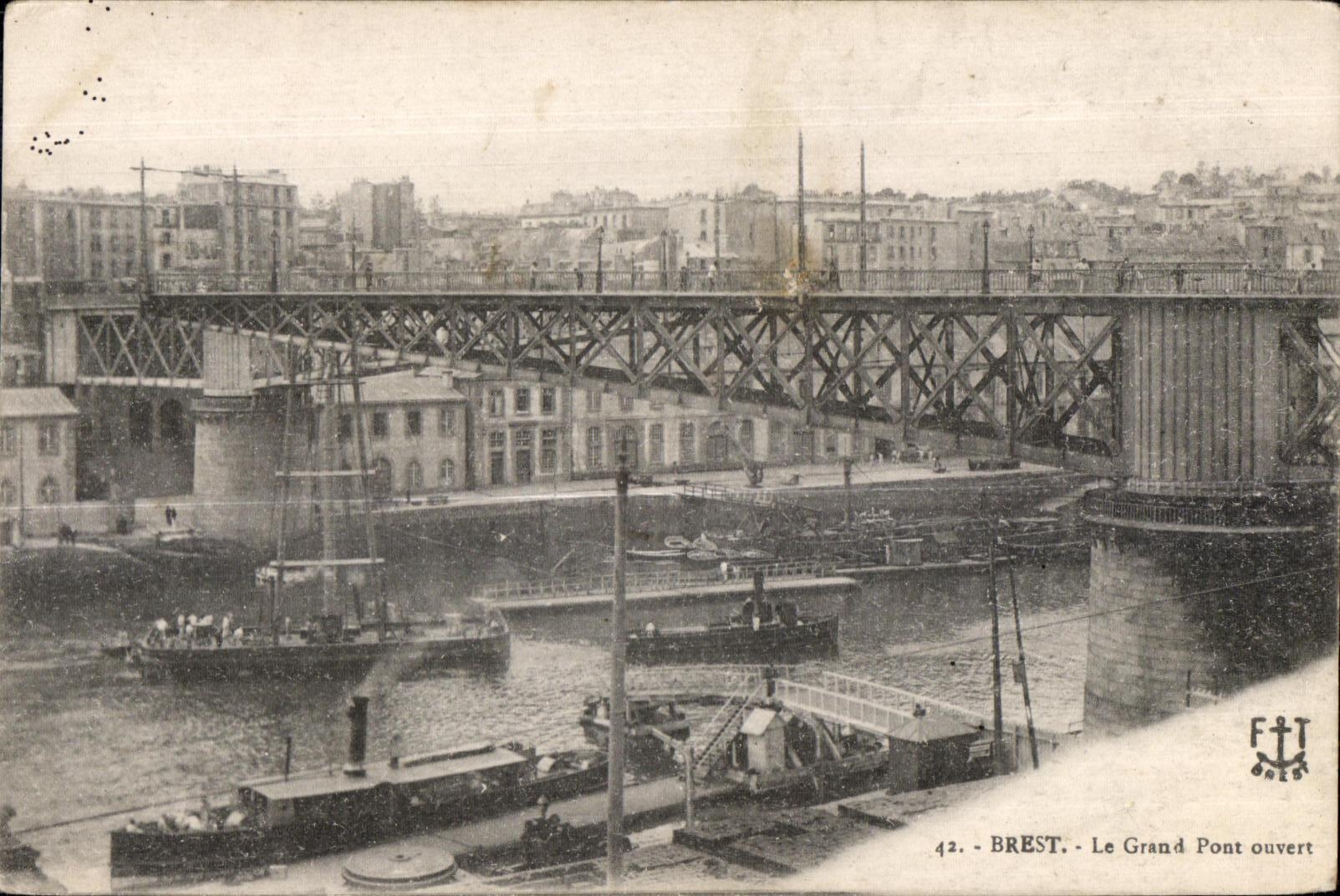 Brest - Le Grand Pont Ouvert Bateaux - CPA