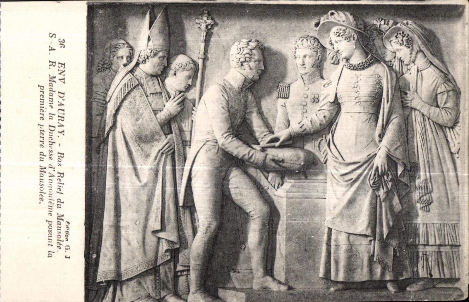 CPA Env Low Auray Relief of the Mausoleum Madam the Duchess Annountime posing the first stone of the Mausoleum