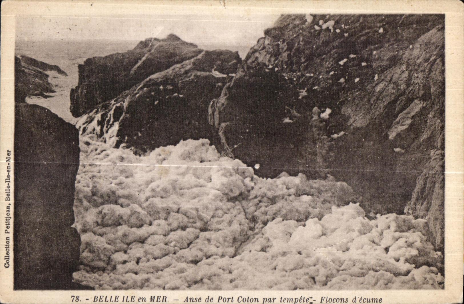 CPA Belle Island at sea Anse of Port Cotton by storm Flocons foams