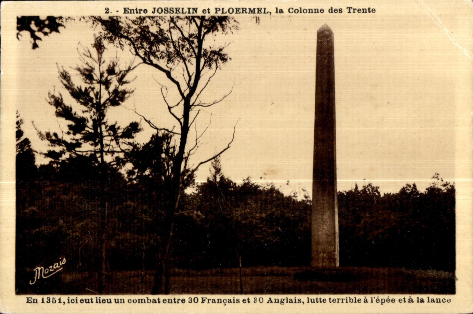 CPA entre Josselin y Ploermel la columna de los treinta