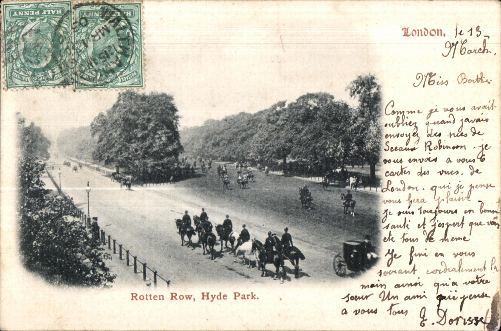 CPA London Rotten Row Hyde Park Horse Horse