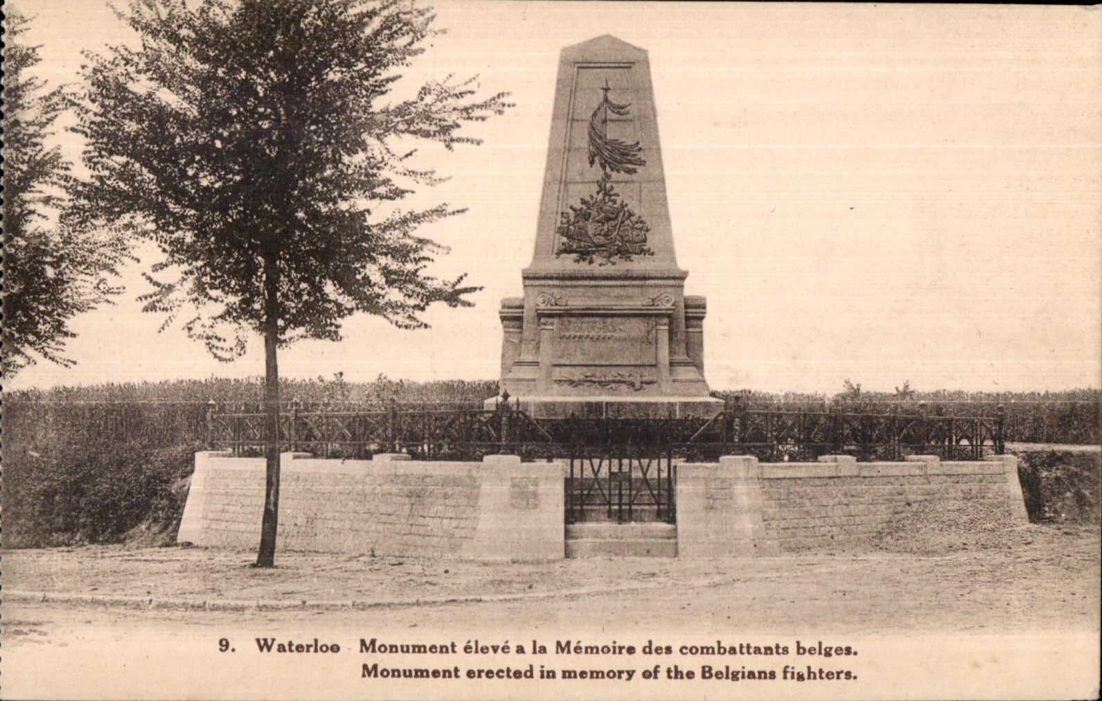 CPA Waterloo Monument raised with the Memory of the Belgian Combatants