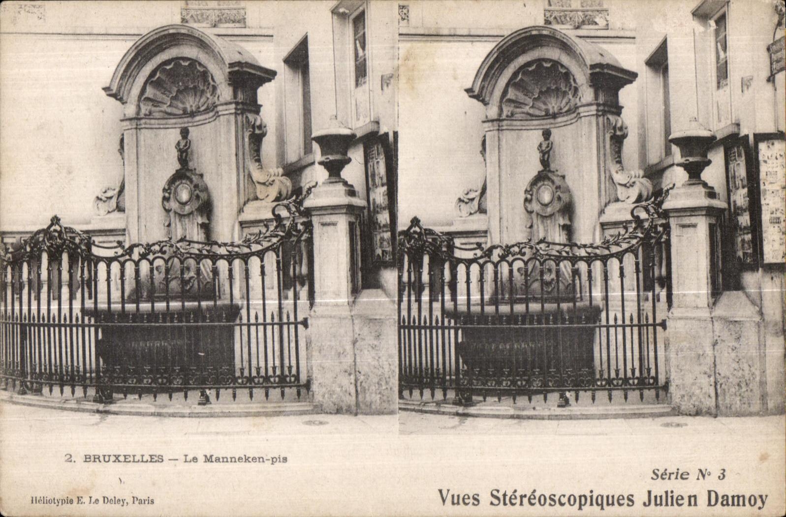 CPA Bruselas Maneneken Julien estereoscopico visto serie peor Damoy