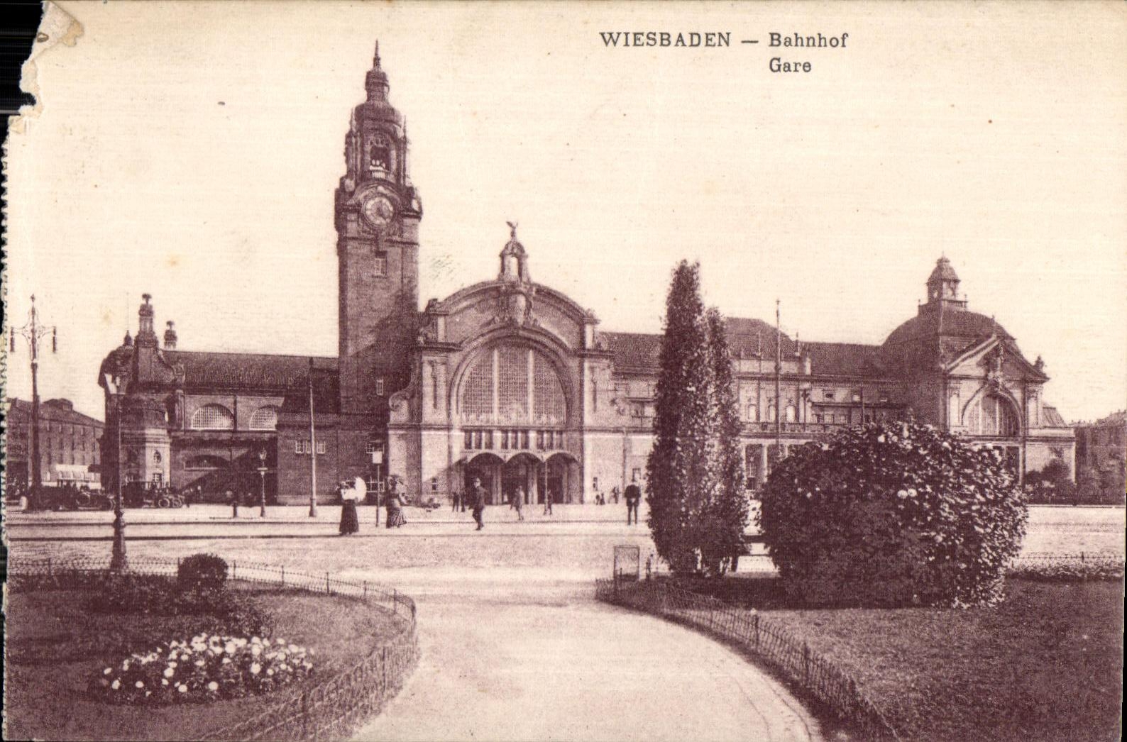 CPA Wiesbaden Bahnof Parks