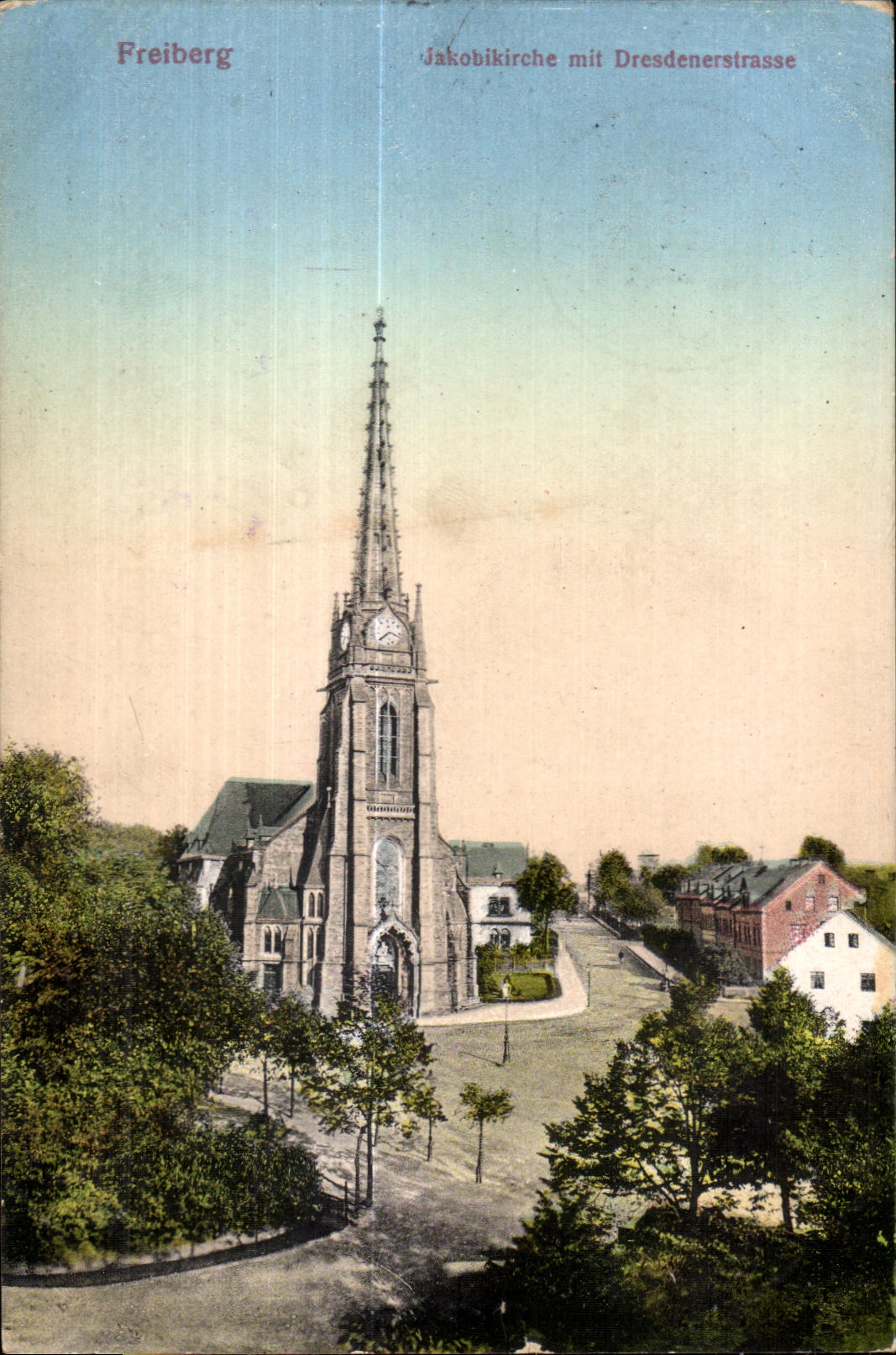 CPA Freiberg Jakobikirche mit Dresdenerstrasse