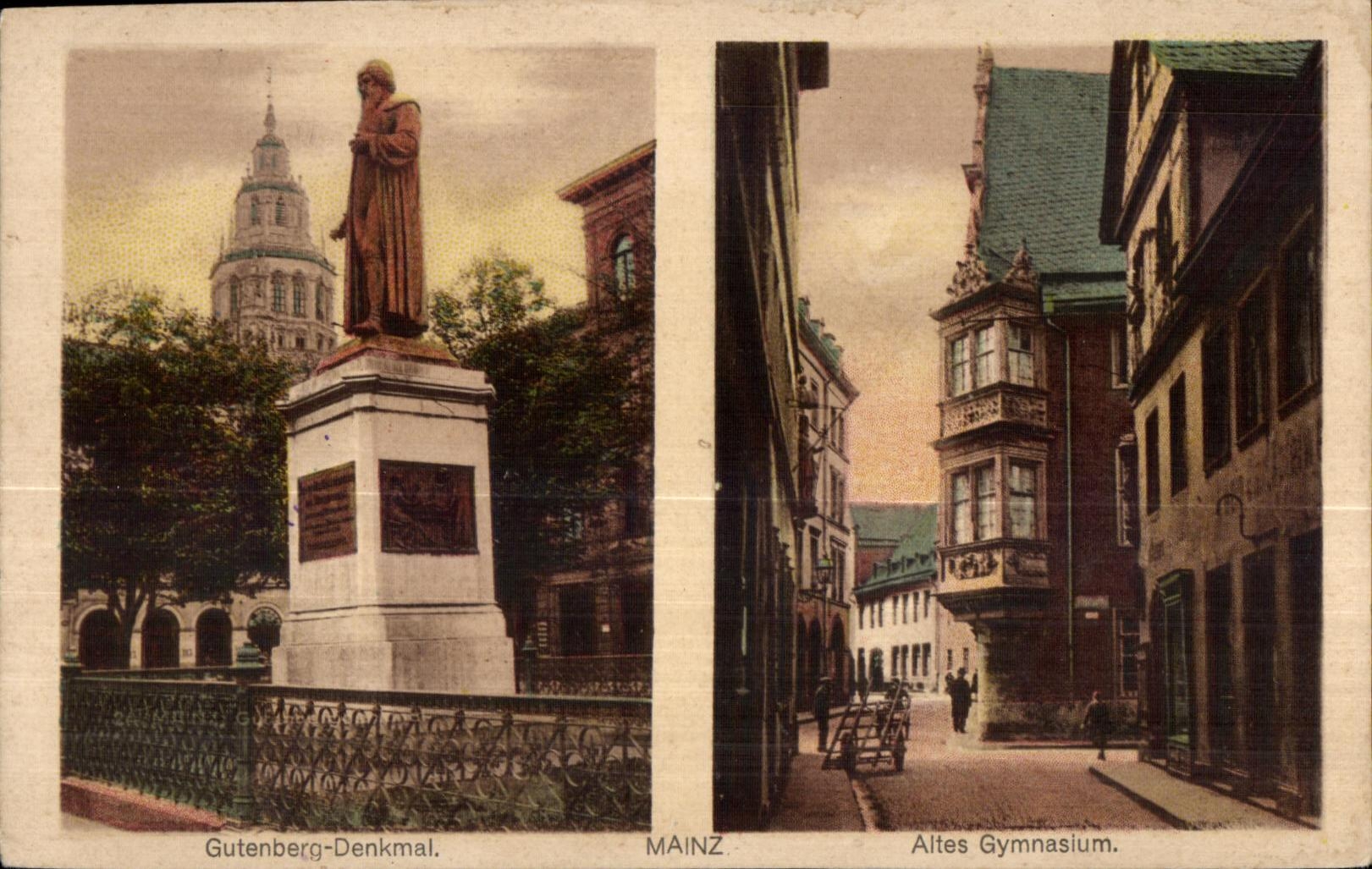 CPA Gutenberg Denkmal Mainz Altes Gymnasium