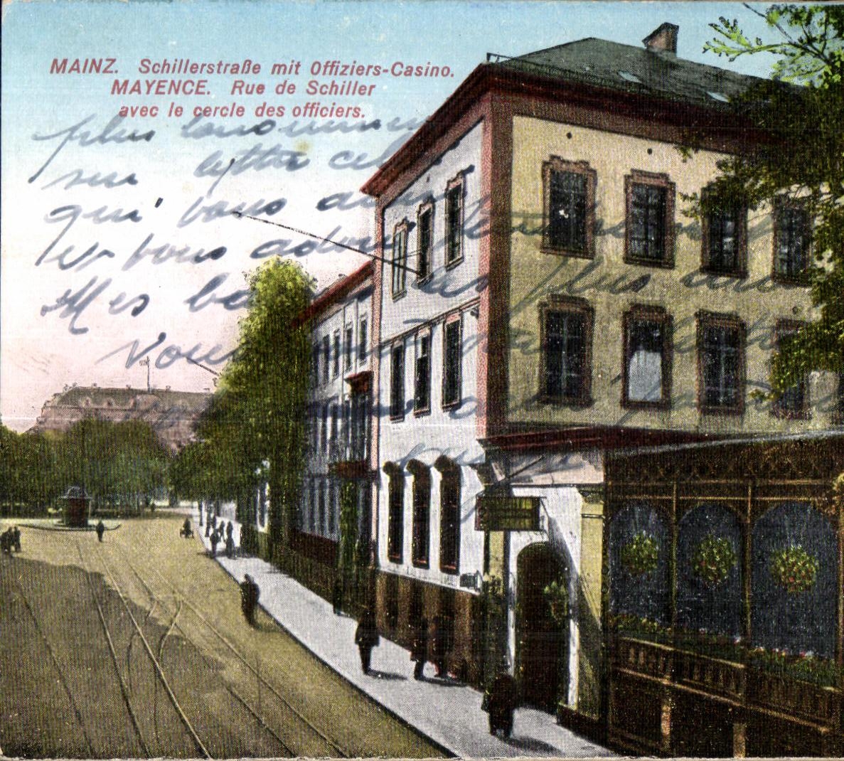 CPA Mainz Schillerstrae mit offiziers Casino Mayence Rue de Schiller avec le cercle des officiers