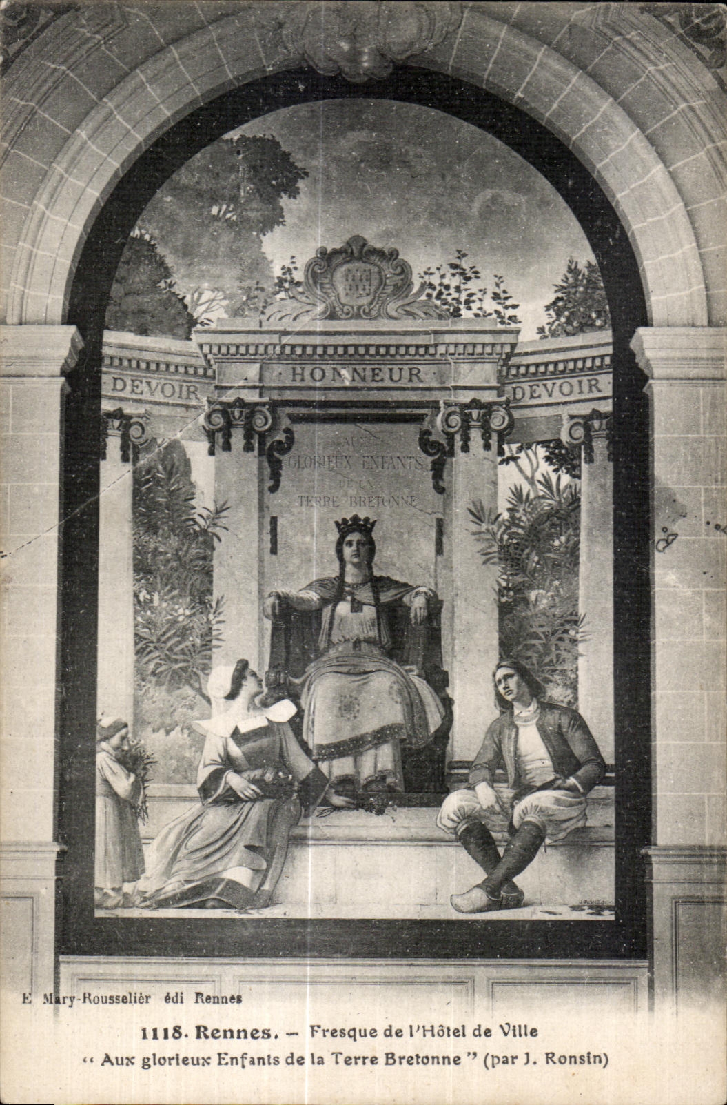 CPA Rennes Fresque de I Hotel de ville Aux glorieux Enfants de la Terre Bretonne (Par J Ronsin)