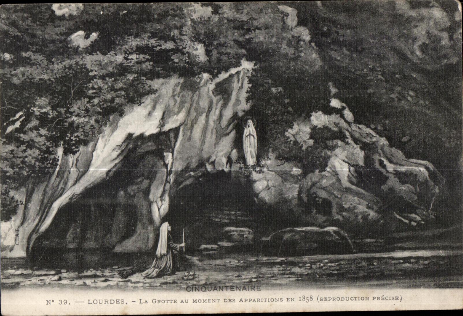 CPA Lourdes La grotte Au Moxent Des Apparitione