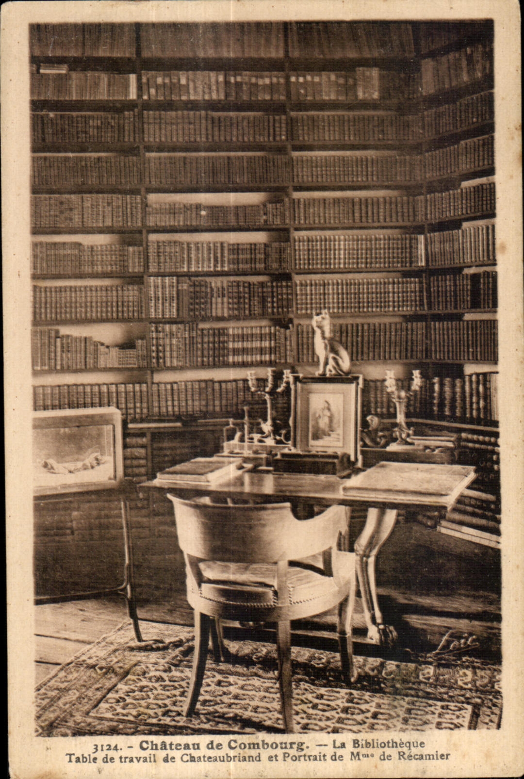 CPA Chateau de Combourg La Bibliotheque Table de travail de Chateaubriand et portrait de M de Recamier Library