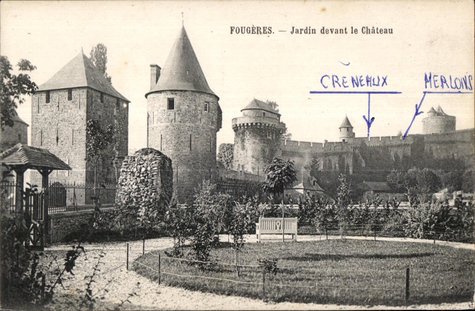 CPA Fougeres Jardin Devant le Chateau