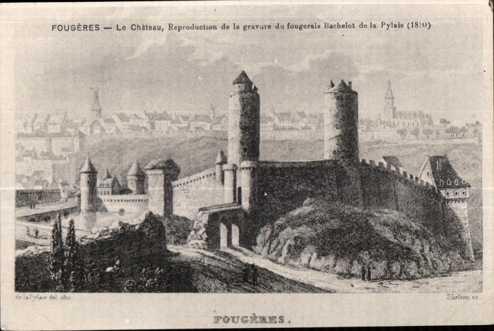 CPA Fougeres Le Chateau Reproduction de la gravure bachelot de la Pylaie 1810