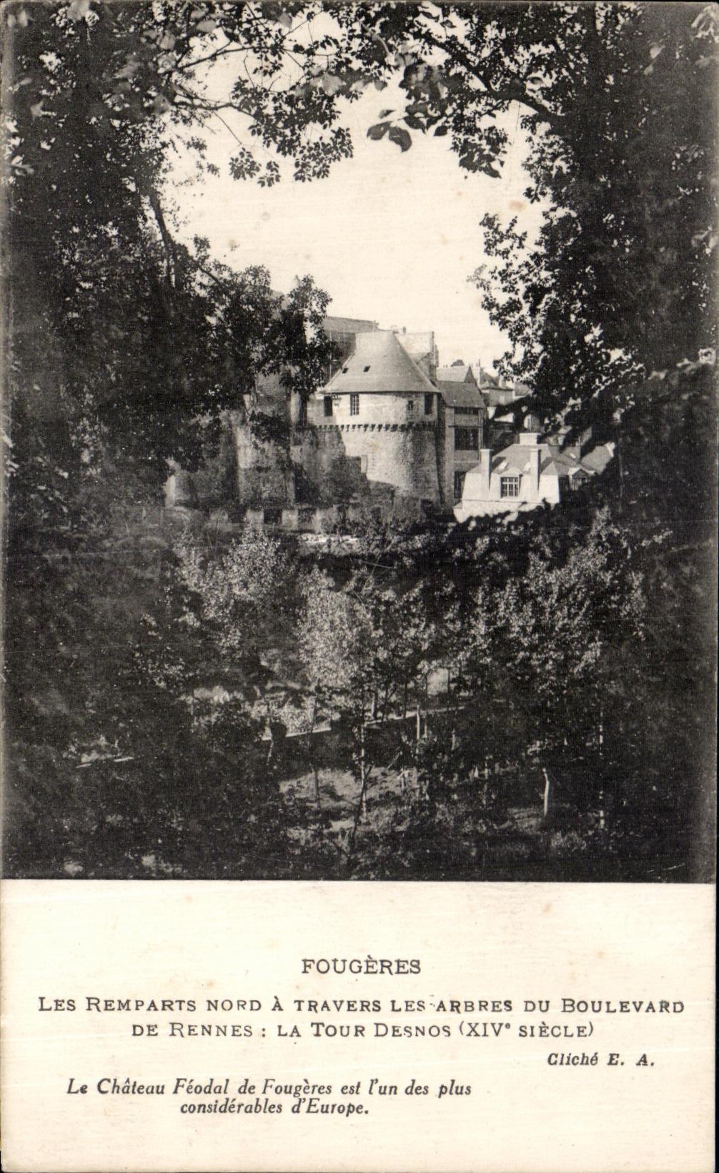 CPA Fougeres Les Remparts Nord A Travers Les arures Du Boulevard de Rennes La Tour Desnos