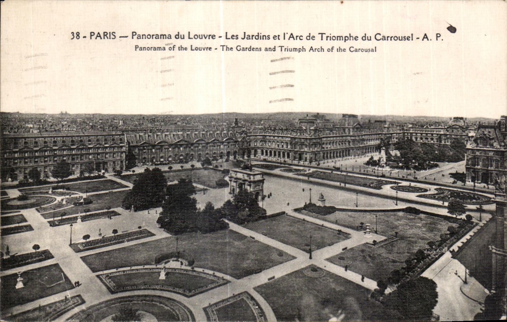 Panorama de CPA Paris de los jardines de la lumbrera y del Arc De Triomphe del carrusel
