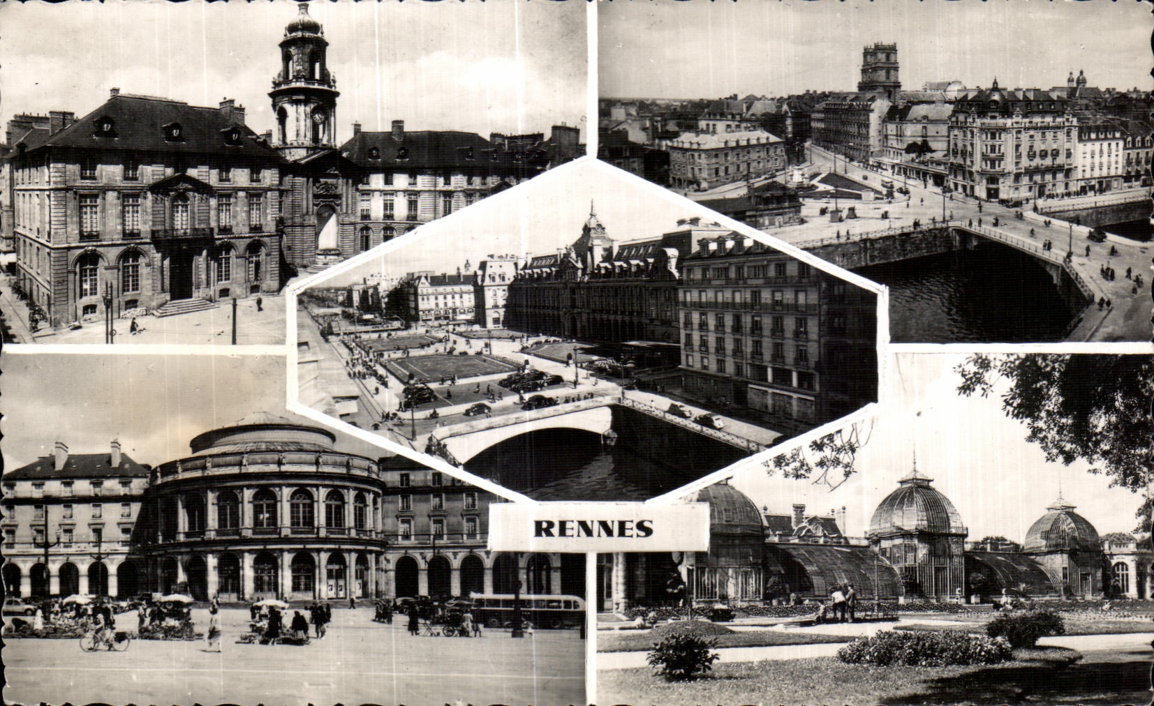 CPA Rennes L Hotel de Ville et la Mairie Place de la Mission Le Theatre Les Serres du Thabord La Poste et ses Petits
