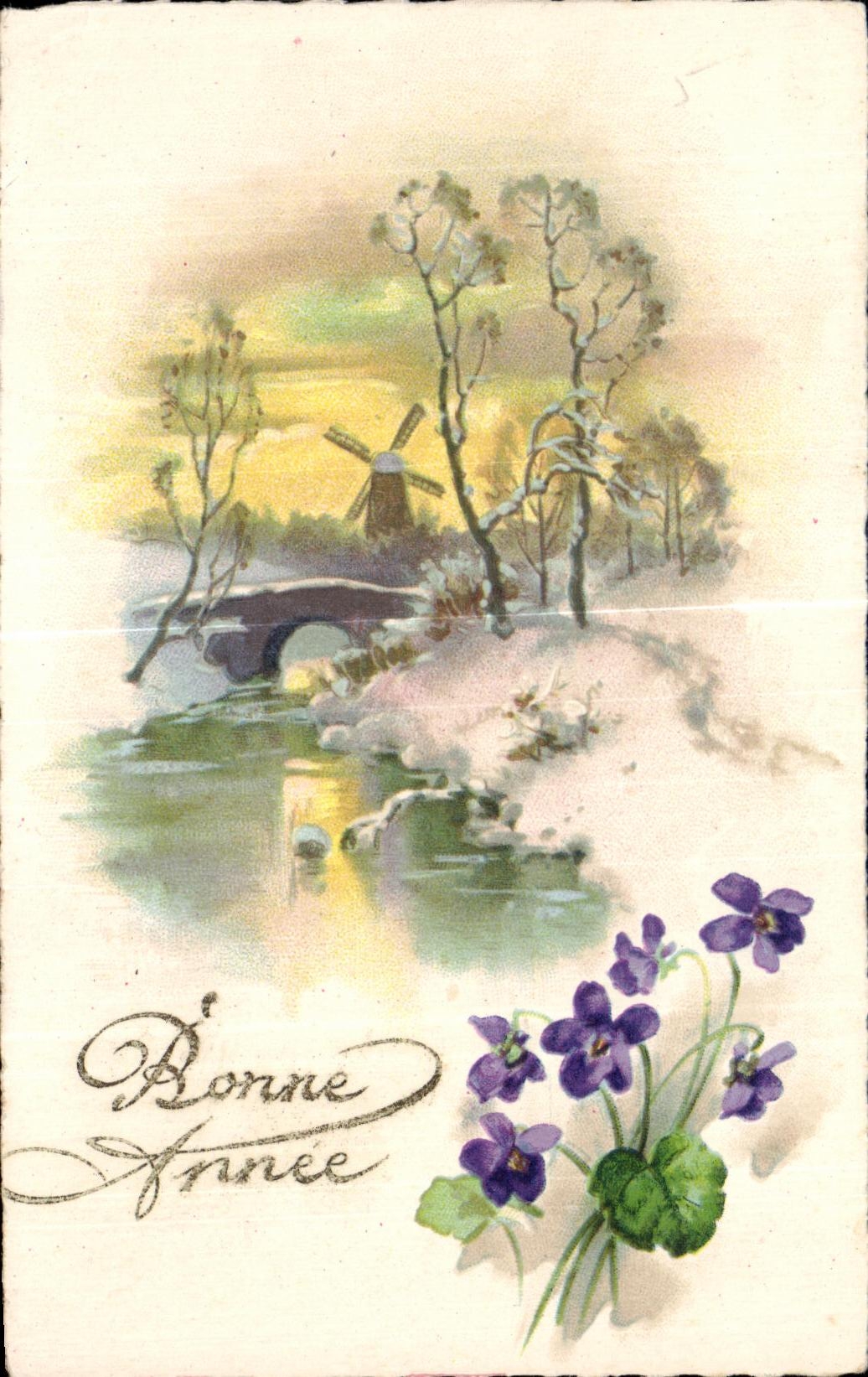 CPA Fantasy Happy New Year Windmill Mill