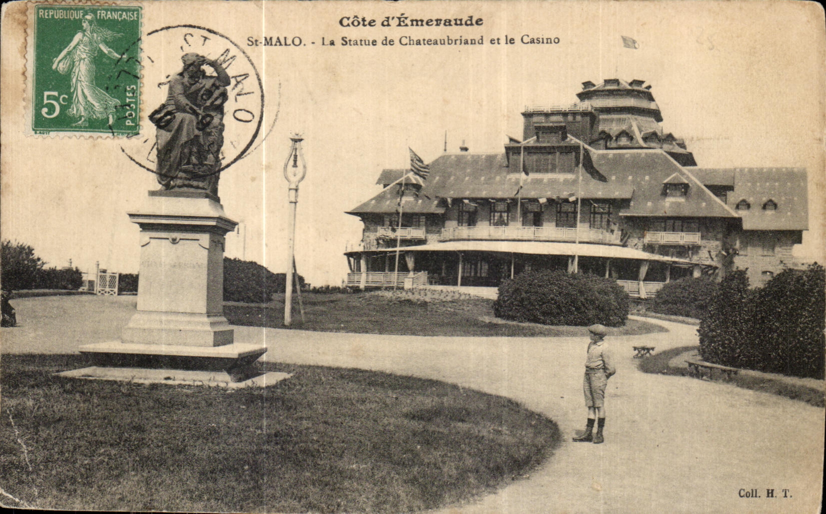 CPA Cote d Emevaude St Malo La Statue de Chateaubriand et le Casino