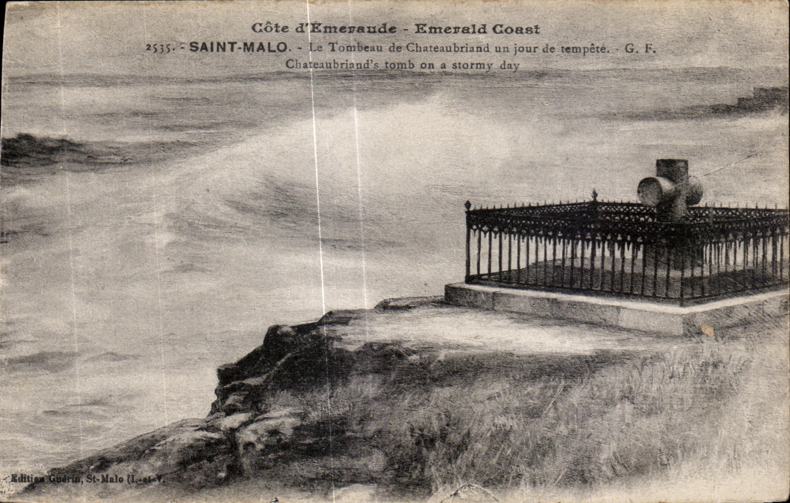 CPA dimensiona a santo esmeralda Malo de la costa de Emeraude la tumba de Chateaubraiand un dia de la tormenta