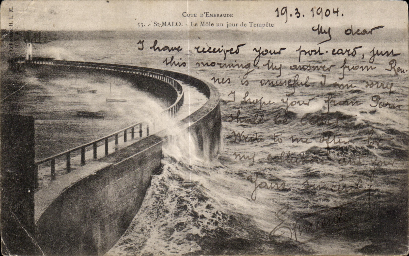 CPA dimensiona St Malo de Emeraude el topo un dia de tormenta