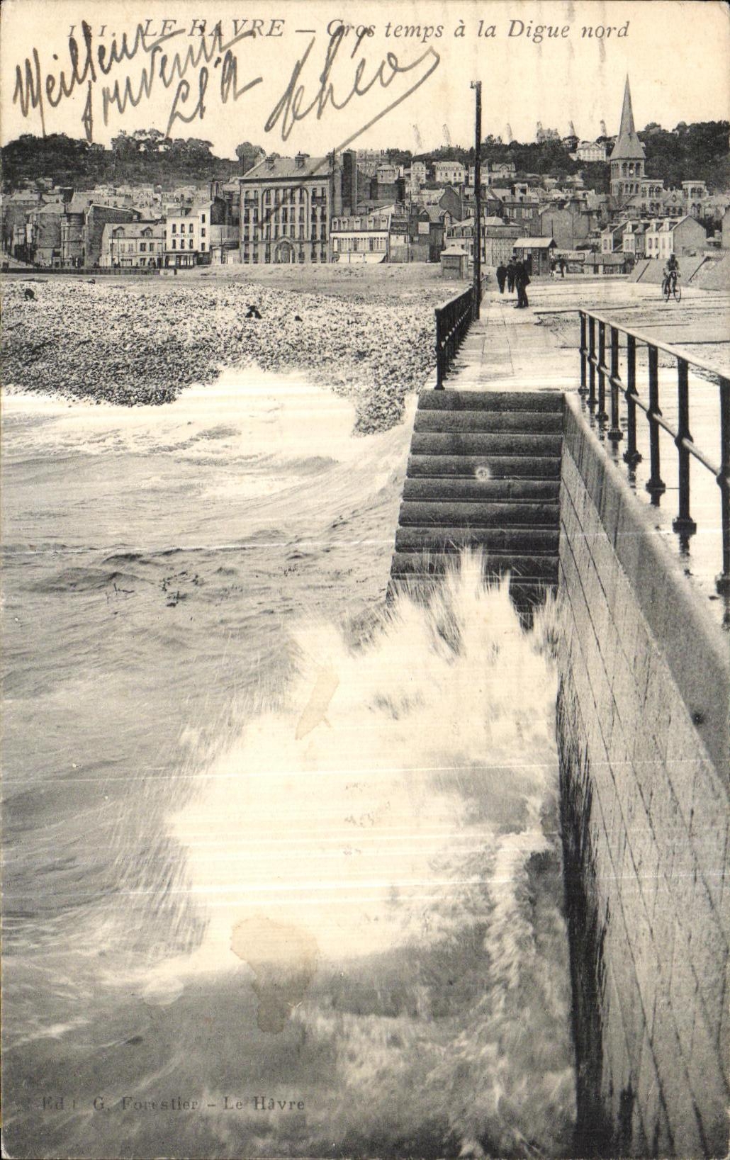 CPA Le Havre Gros temps a la digue nord