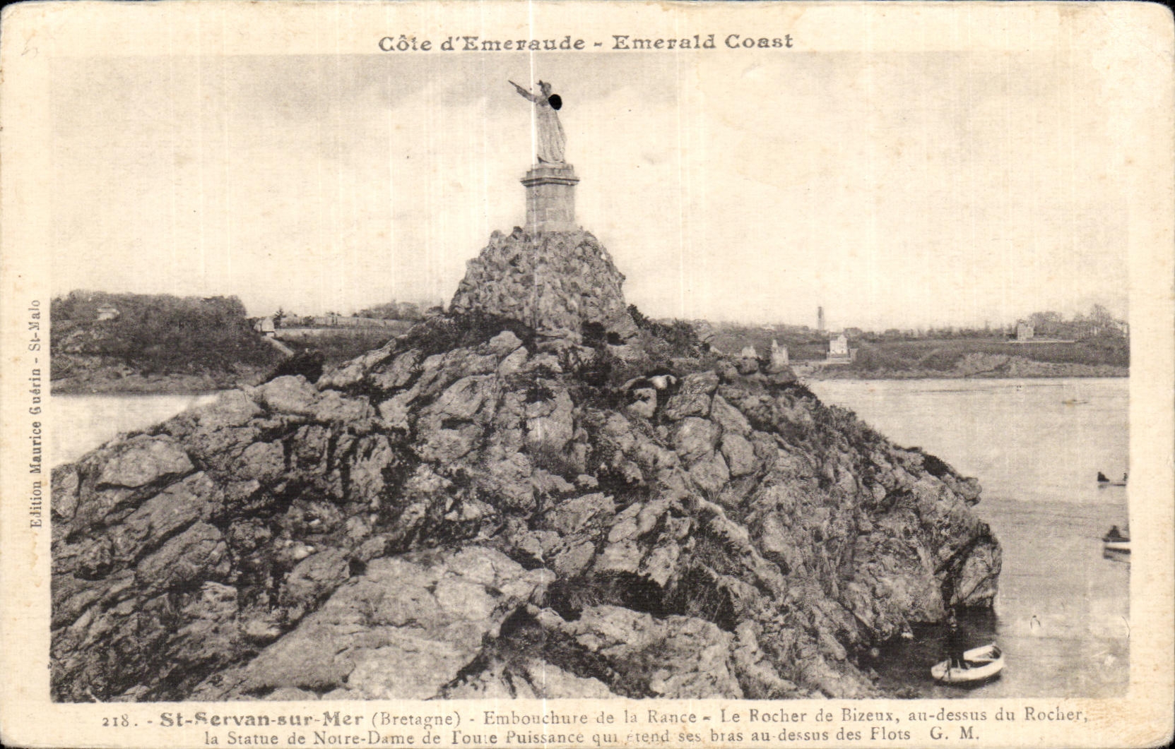 CPA St Servan sur Mer (Bretagne) Embonchure ile la Rance le Rocher de Bizeux au dessux du Rocher la Statue de Notre Dame