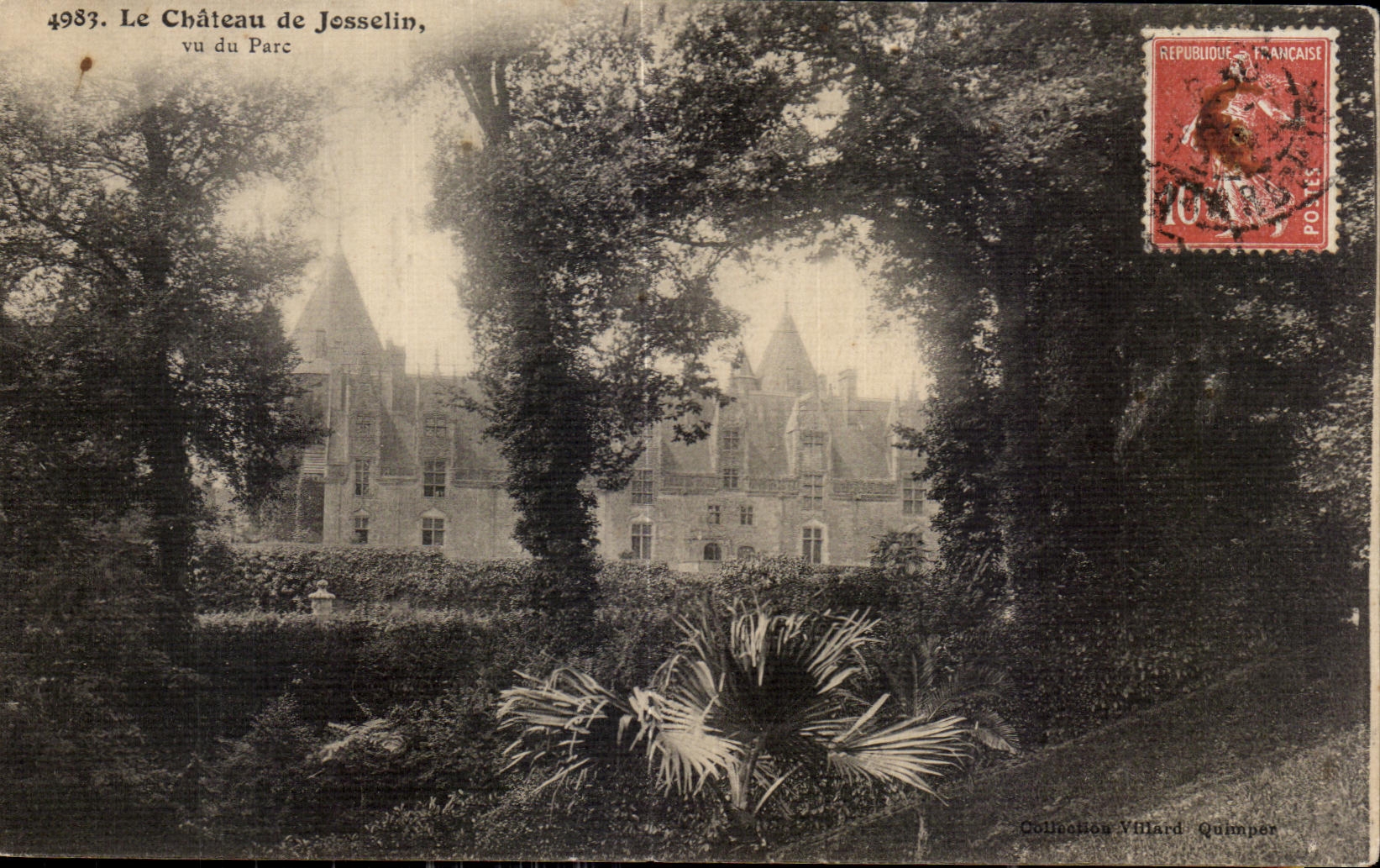 CPA el castillo de Josselin visto del parque