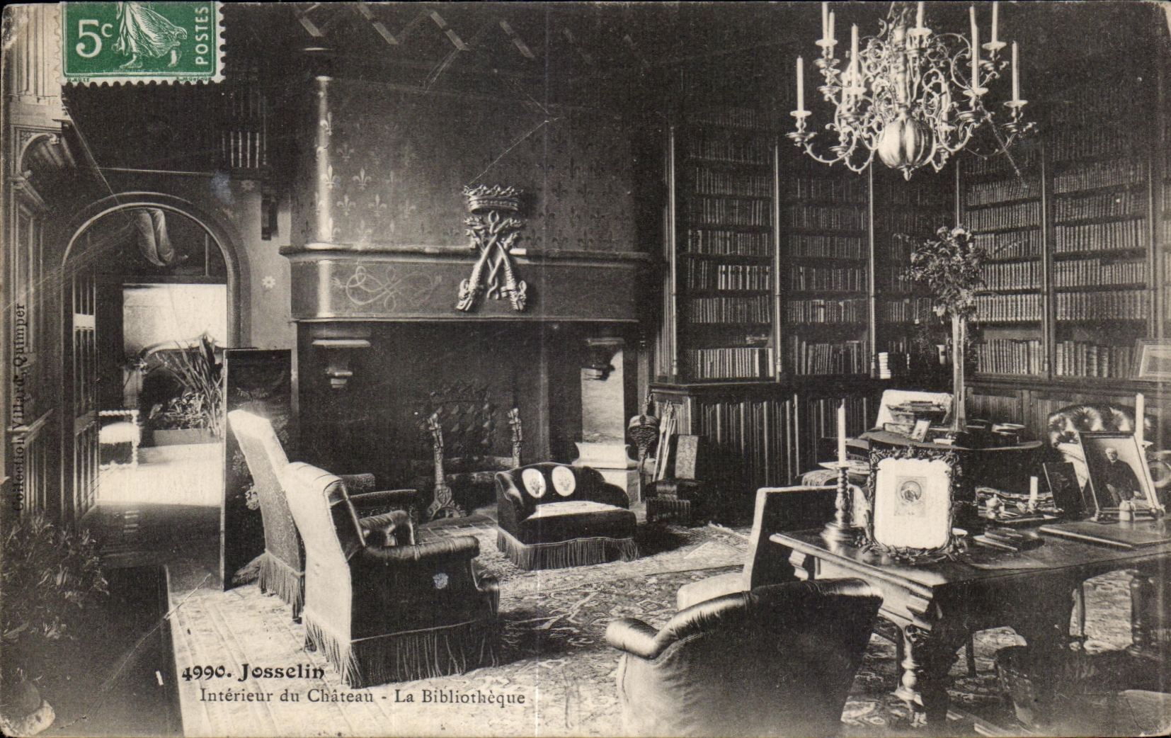 CPA Josselin interior de la biblioteca del bibliorheque del castillo