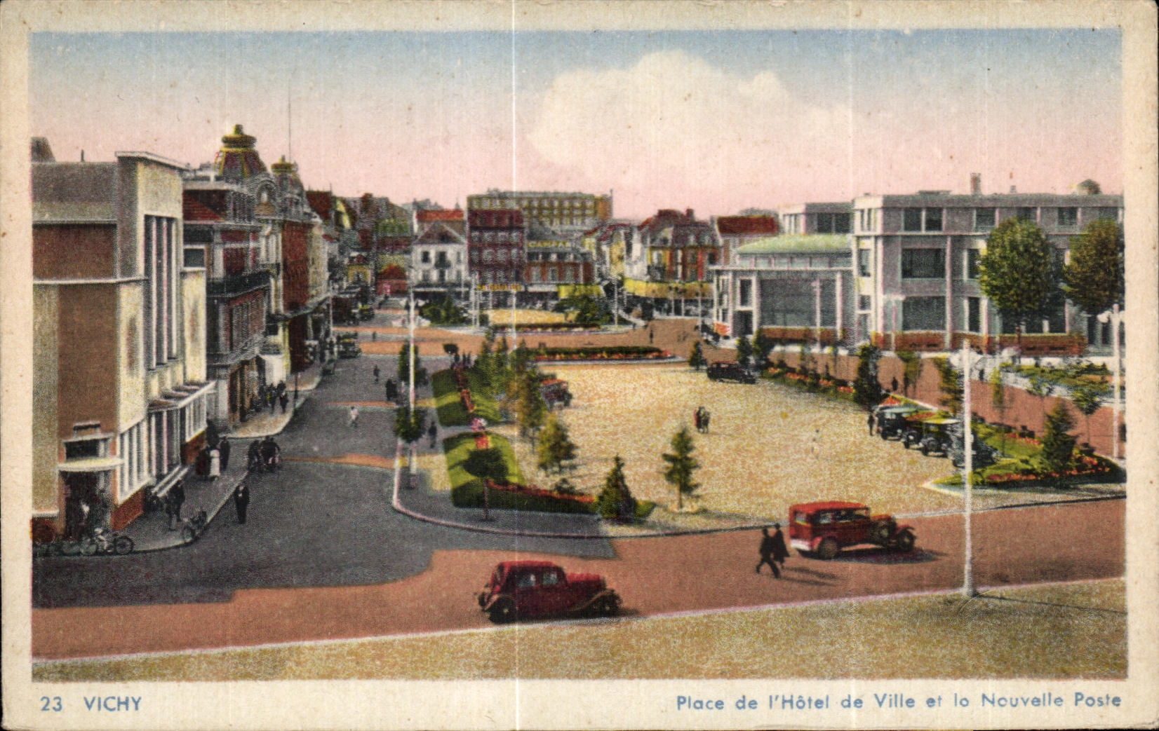 CPA Vichy Places Town hall and the New Post office