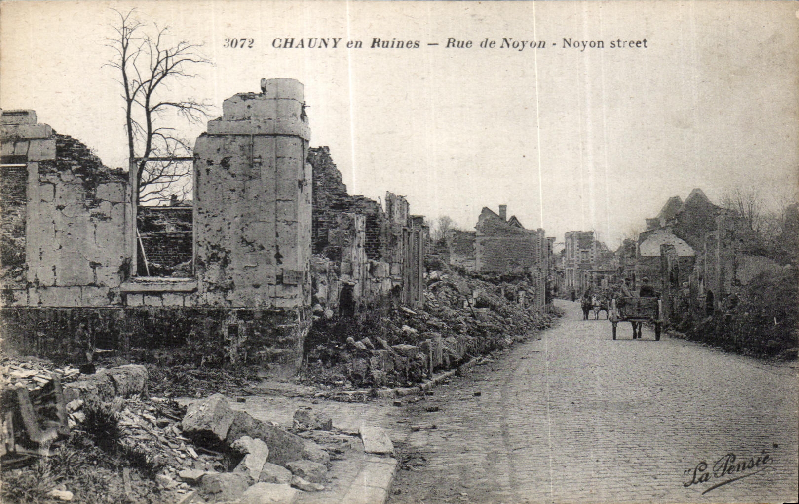 CPA Chauny in Ruins Street of Militaria Boundary-line
