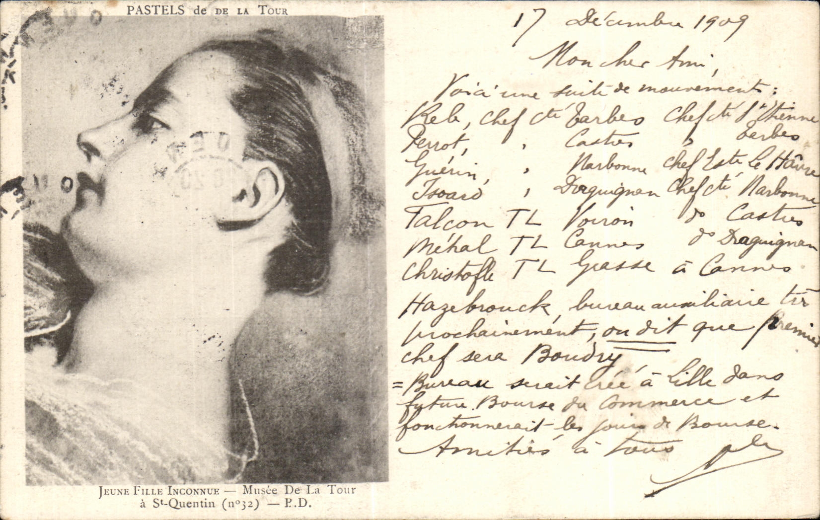 Museo desconocido de la chica joven de CPA del St Quentin de la torre