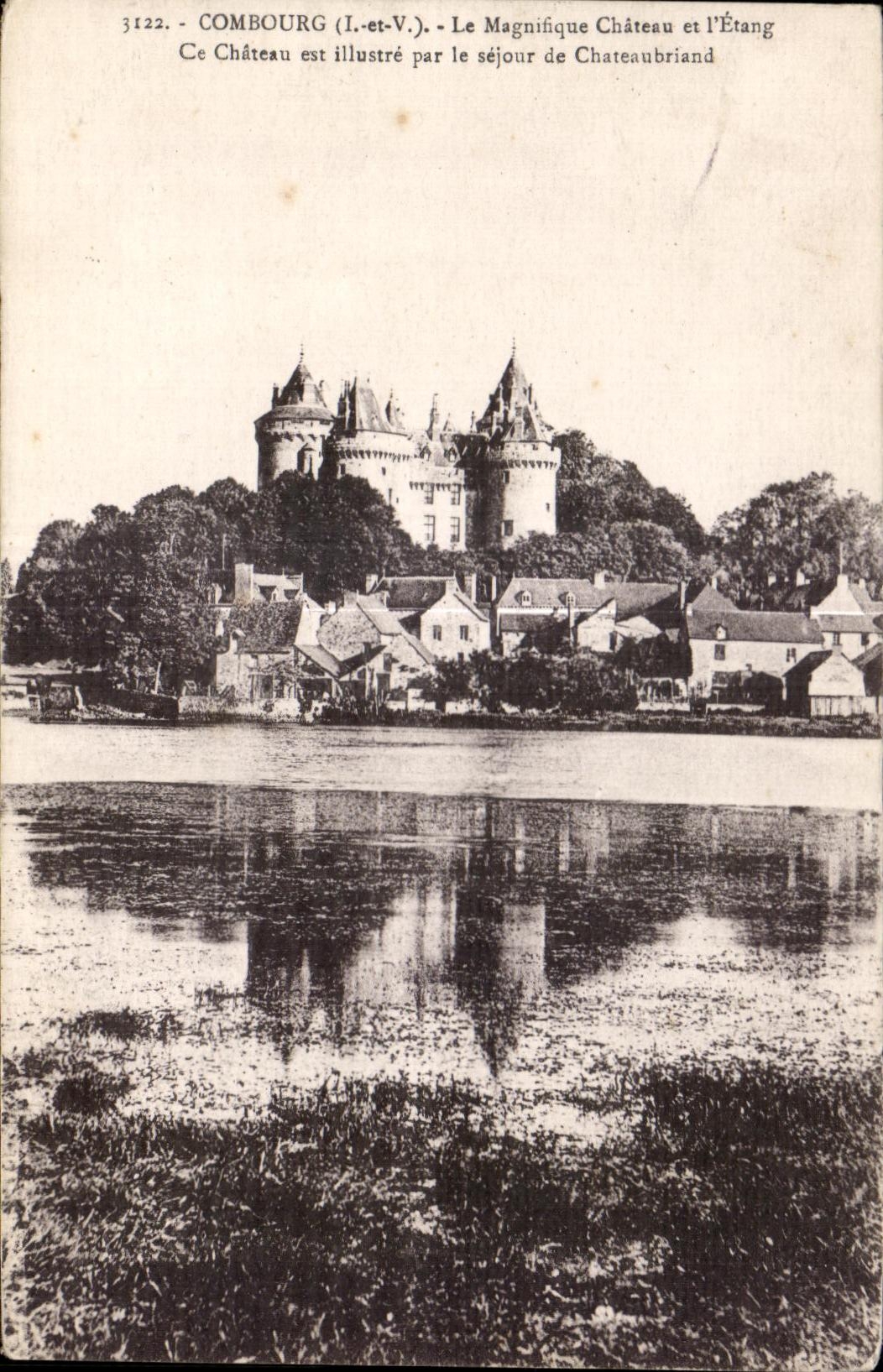 Splendid CPA Combourg Le Castle and pond This Castle is famous by the stay of Chateaubriant