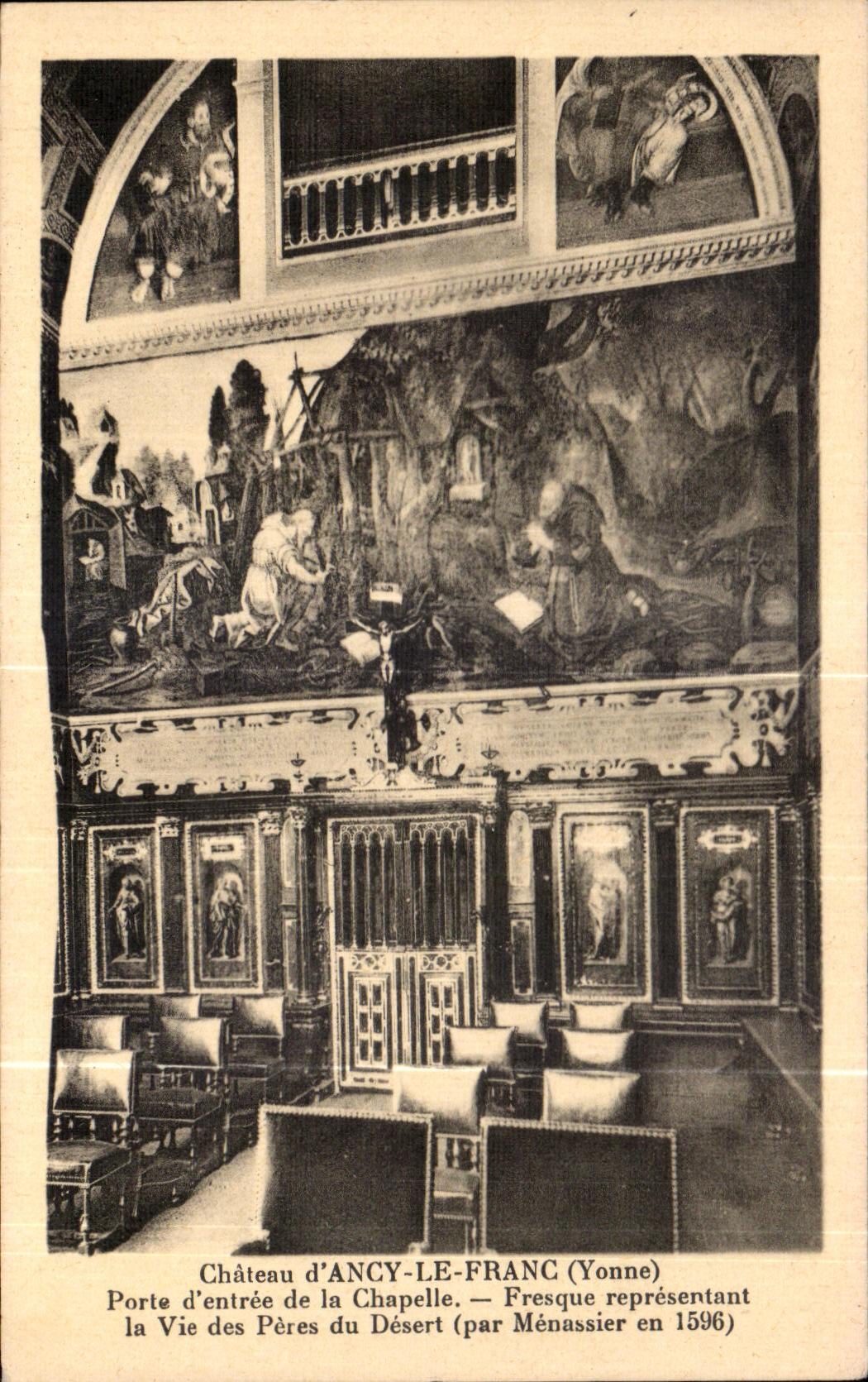 CPA Chateau d Ancy le Franc Porte d entree de la Chapelle Fresque representant la Vie des Peres du Desert 