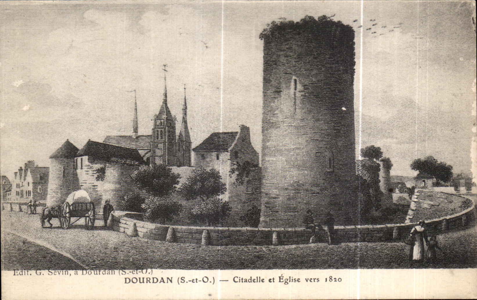 Ciudadela y Eglise de CPA Dourdan cerca de 1820