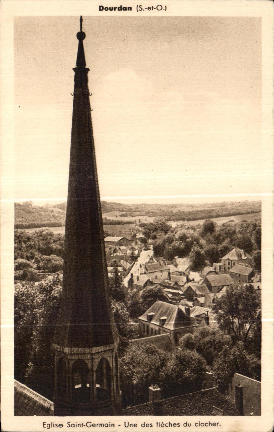 Santo GermAn uno de la iglesia de CPA Dourdan de las flechas de la campana-torre