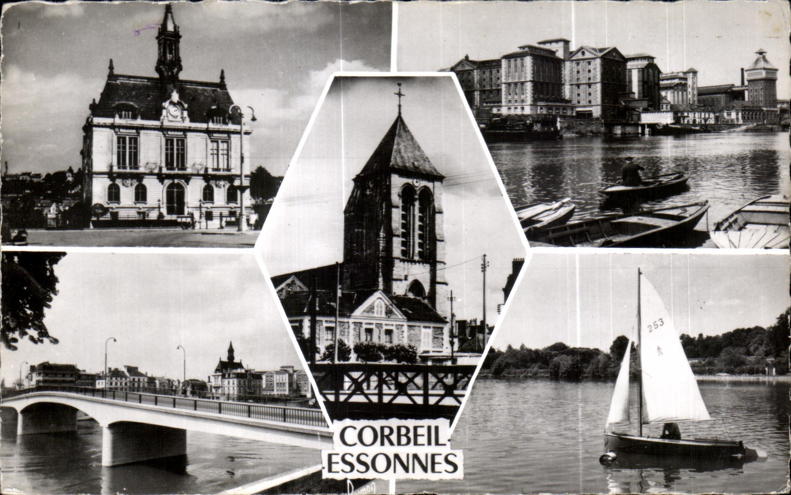 CPA Images of France the town hall the large mills church the Sailing bridge on the Seine