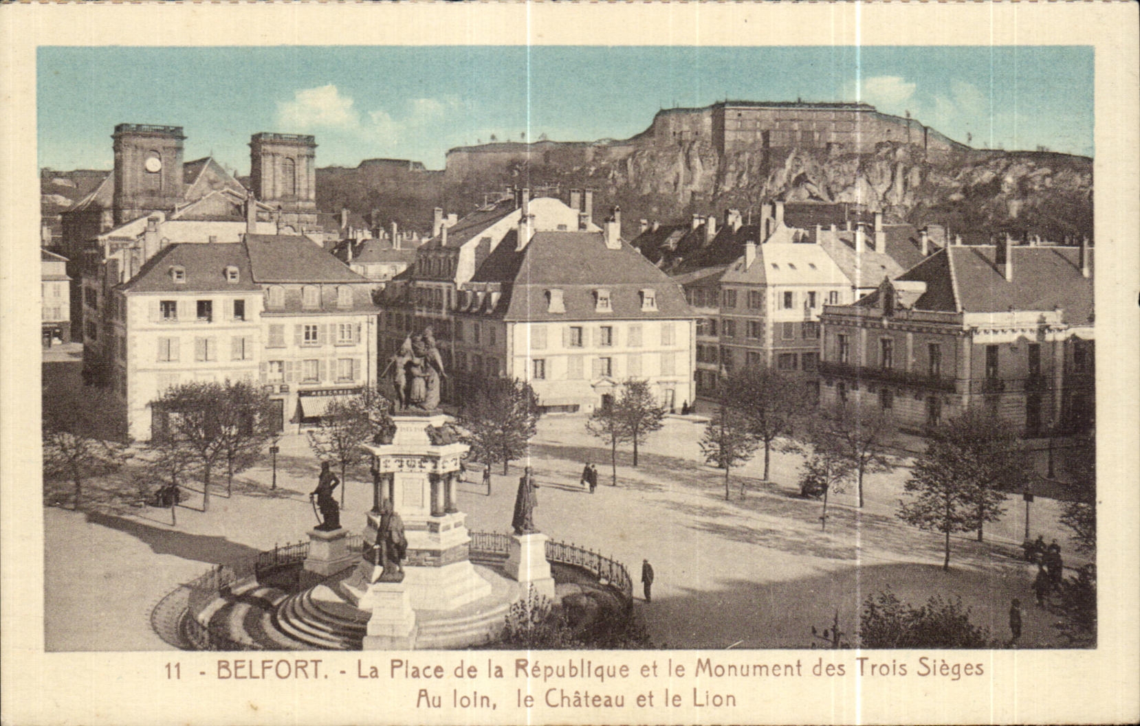 CPA Belfort the Place of the Republic and the Monument of the Three Steges With Far the Castle and the Lion