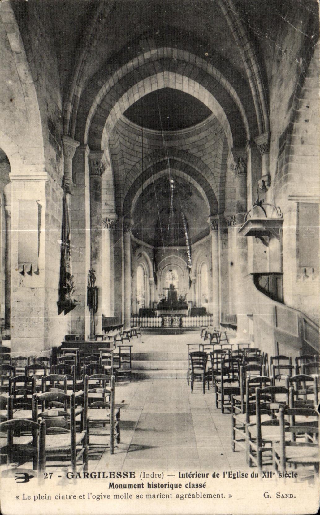 CPA Gargilesse Interieur de la iglesia del edificio historico clasifica