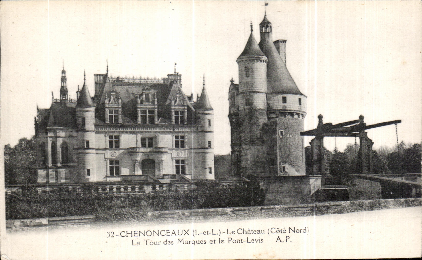 CPA Chenonceaux Le Castle la torre de las marcas y el Levis tienden un puente sobre