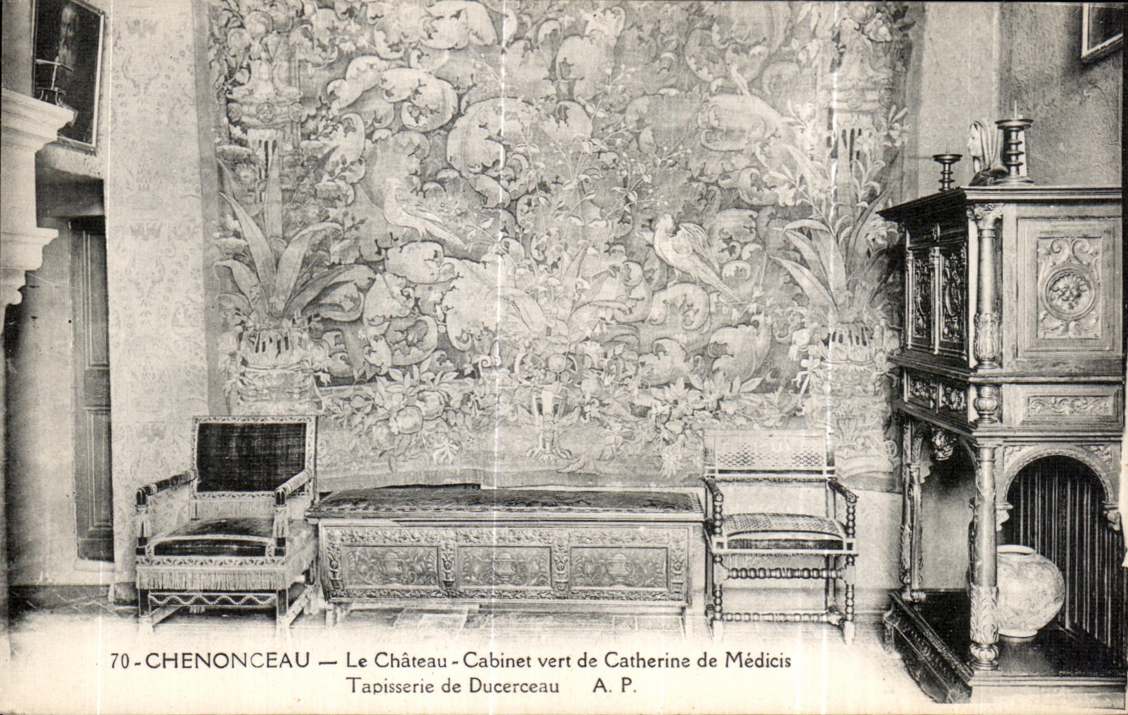 Gabinete verde de CPA Chenonceaux Le Castle de Catherine de Medicis Tapestry de Ducerceau