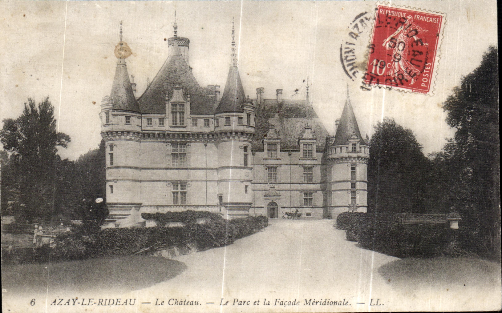 Castillo de CPA Azay Le Rideau Le el parque y el ataque frontal mAs situado mAs al sur