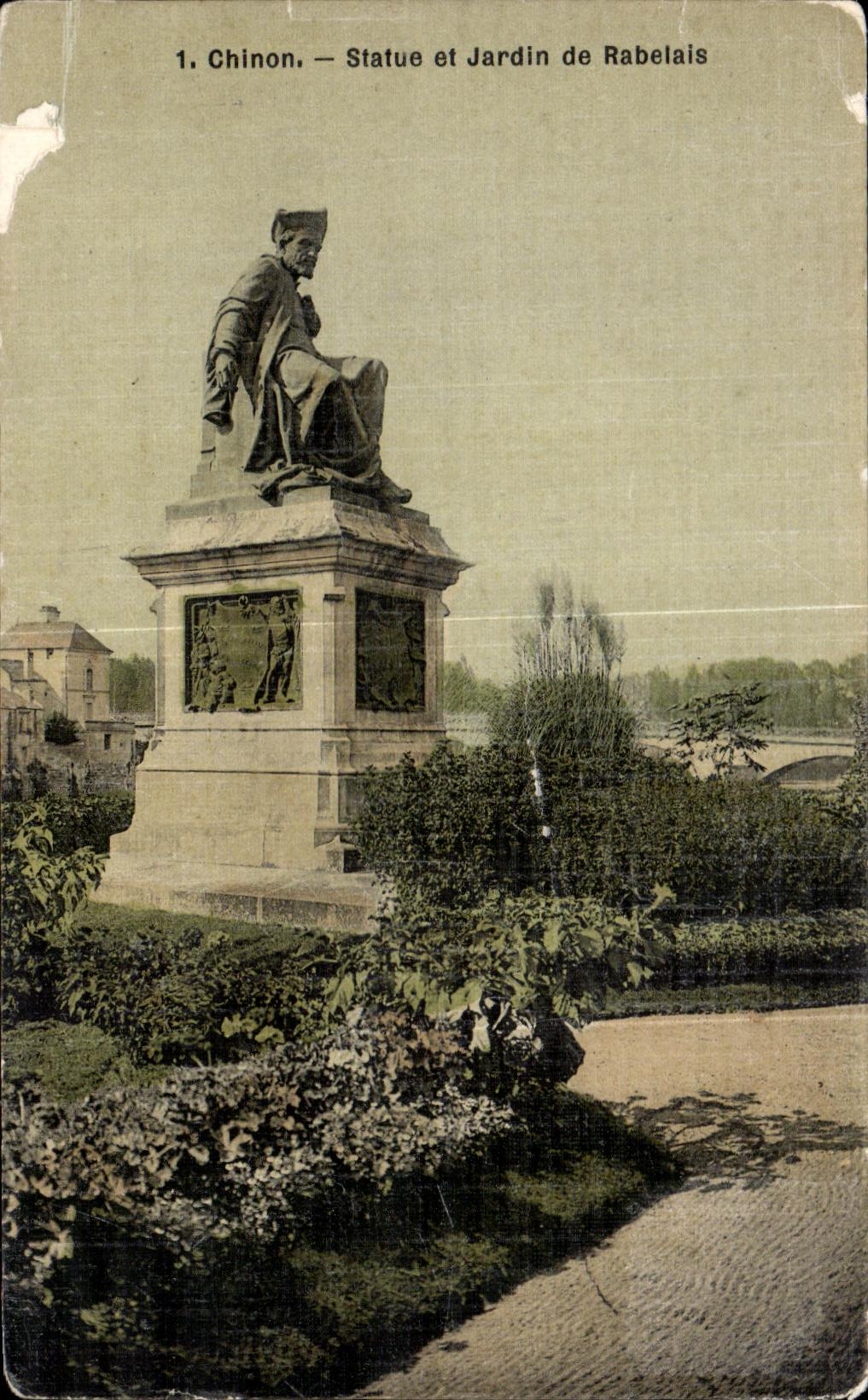 CPA Chinon Statue and Garden of Rabelais