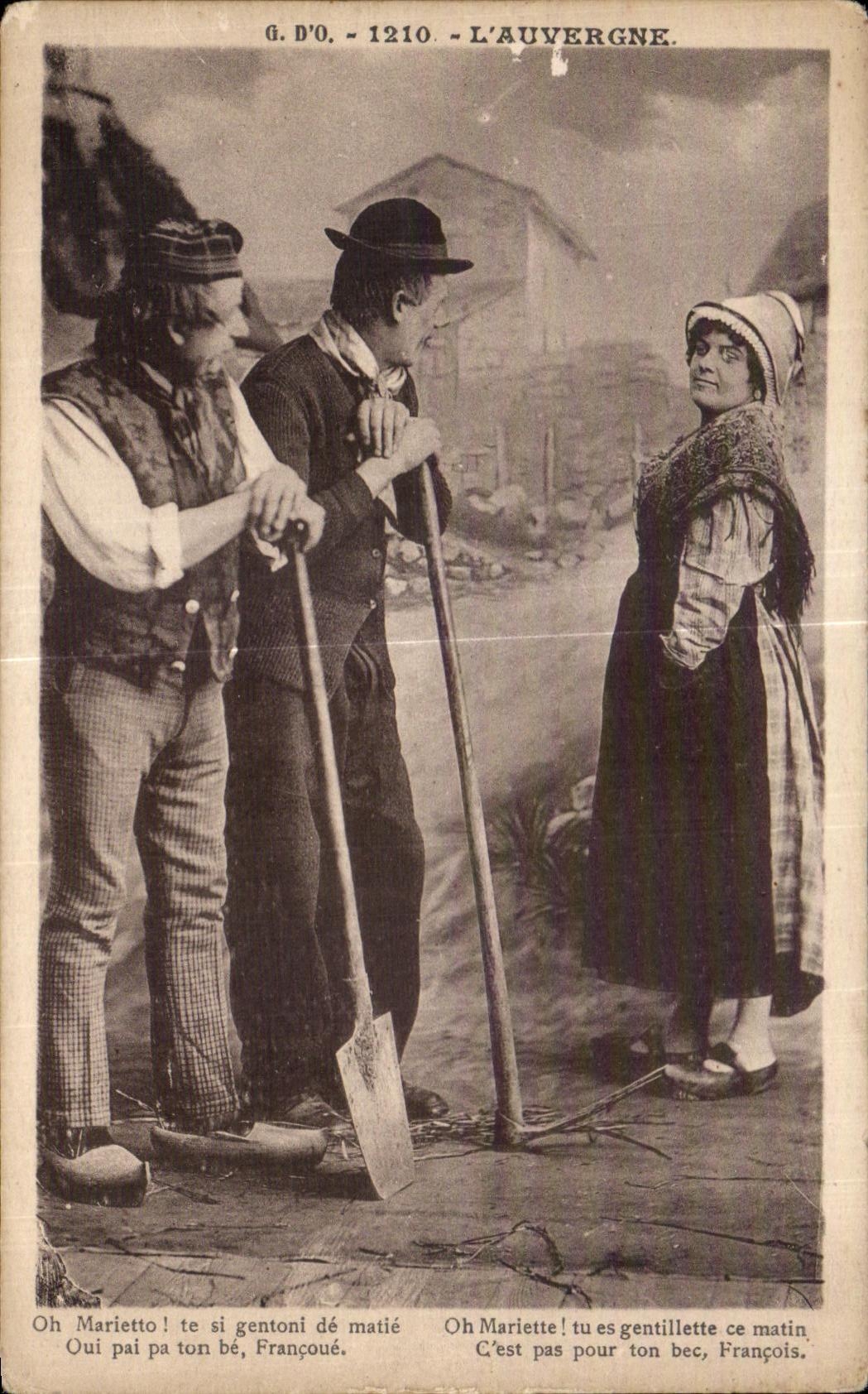 CPA L Auvergne Oh Marietto te si gentoni matie Oui pai pa ton de Francoue Folklore Costume