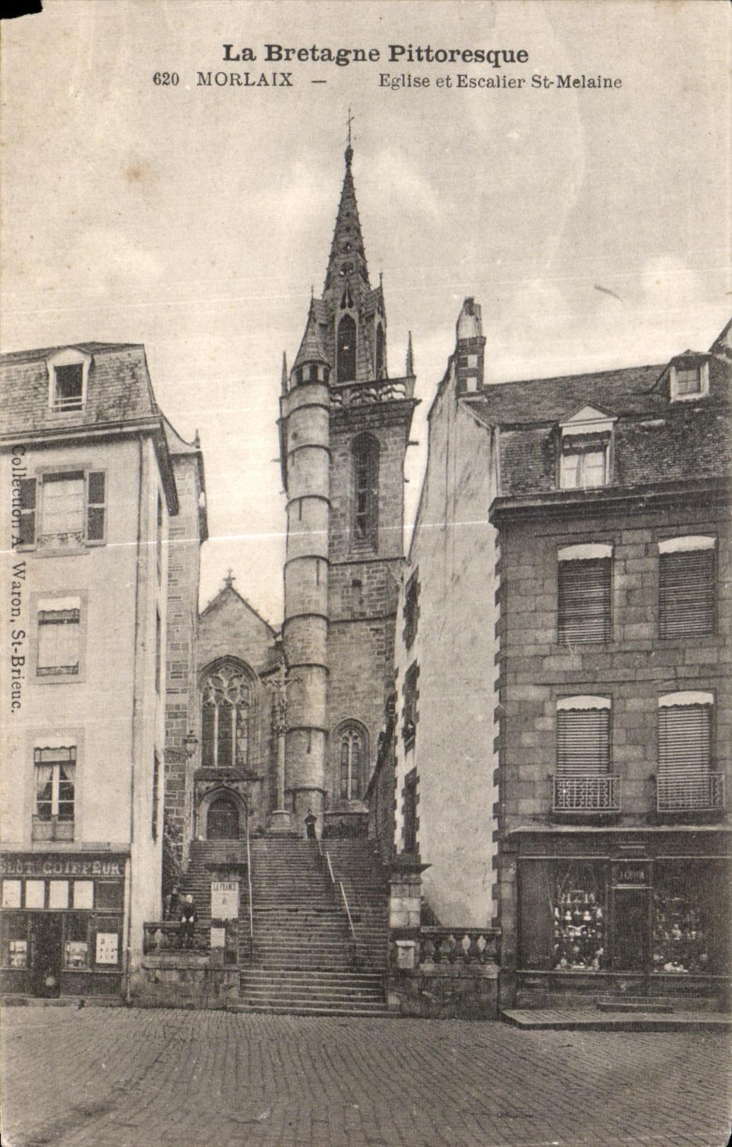 CPA Morlaix Eglise et Escalier St Malaine