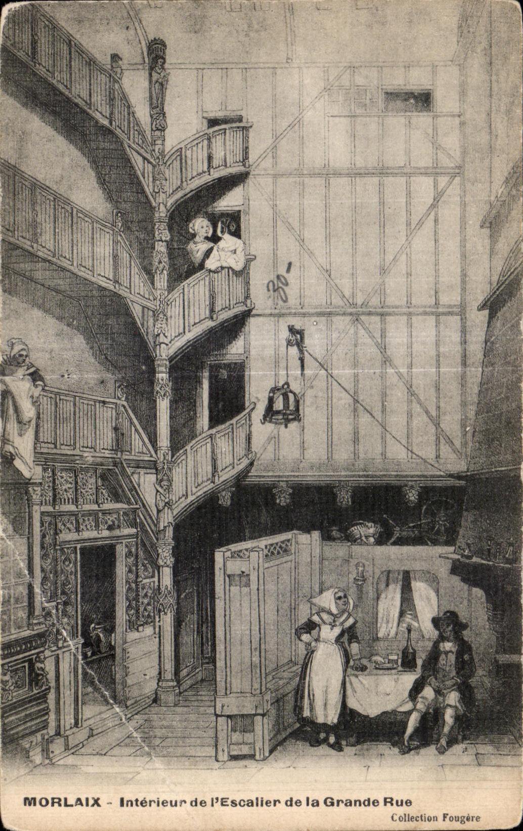 CPA Morlaix Interieur de l Escalier de la Grange Rue