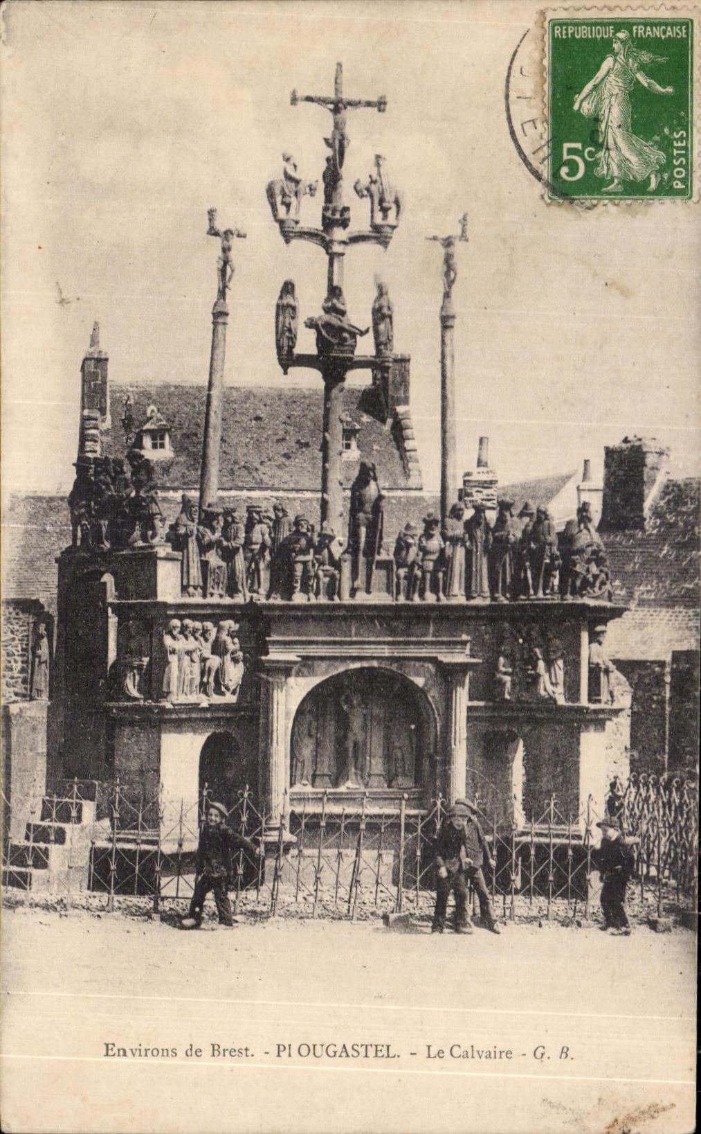 CPA Environs de Brest Plougastel Calvaire Enfants