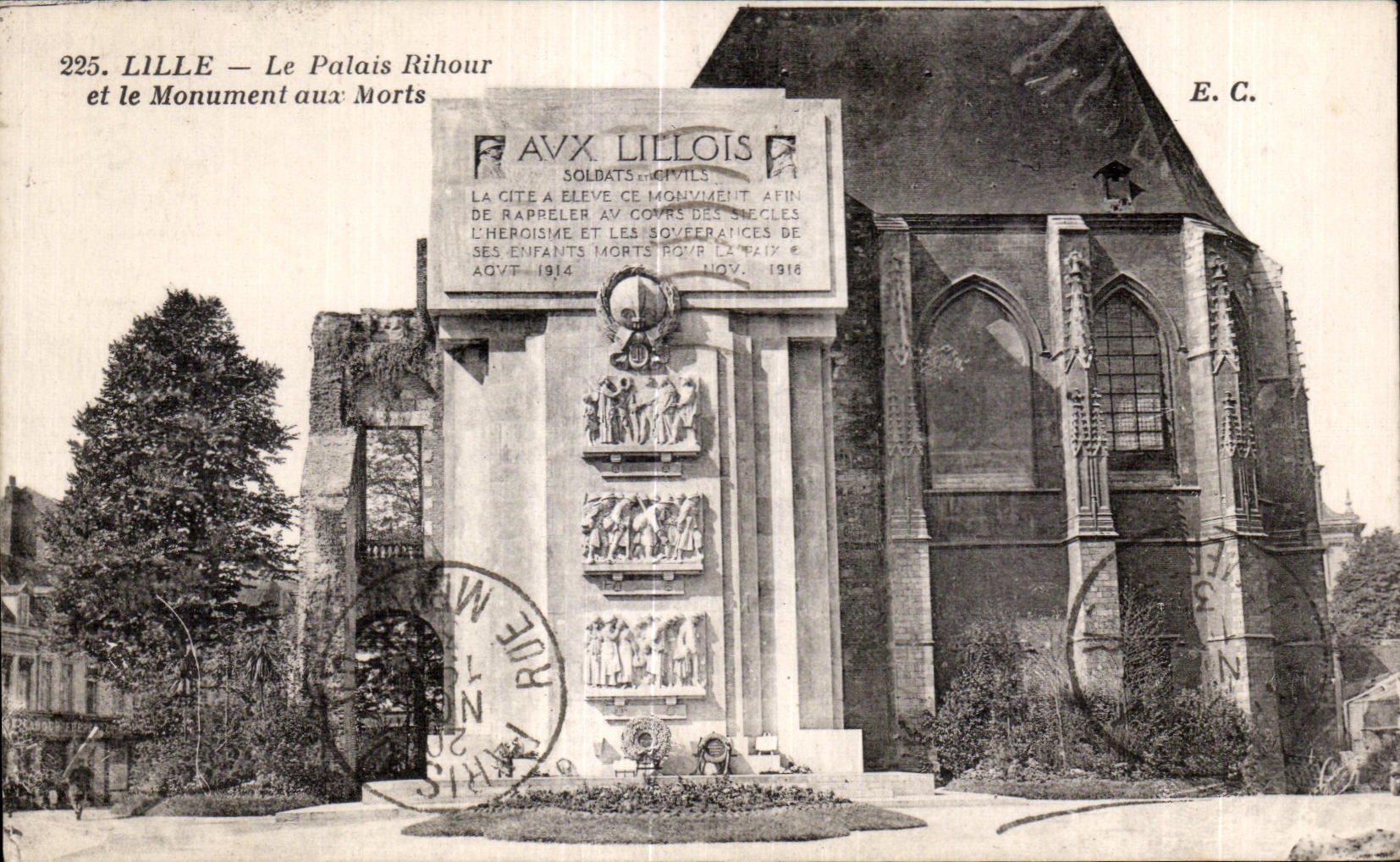CPA Lille the Rihour Palate and the War memorial